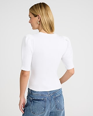 Ribbed Pleated Puff Sleeve Tee