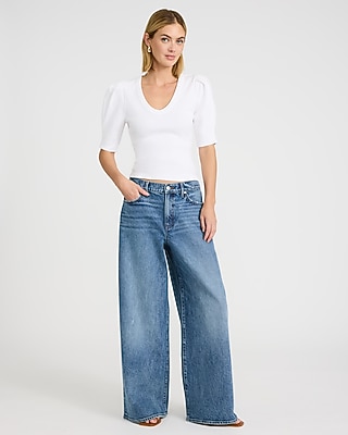 Ribbed Pleated Puff Sleeve Tee