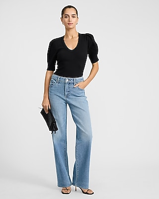 Ribbed Pleated Puff Sleeve Tee