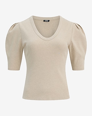 Ribbed Pleated Puff Sleeve Tee