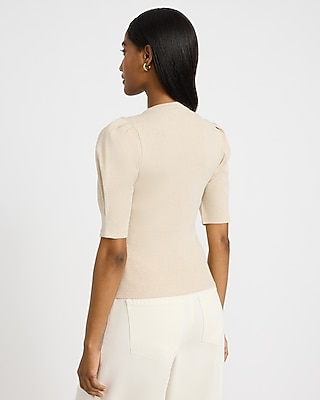 Ribbed Pleated Puff Sleeve Tee