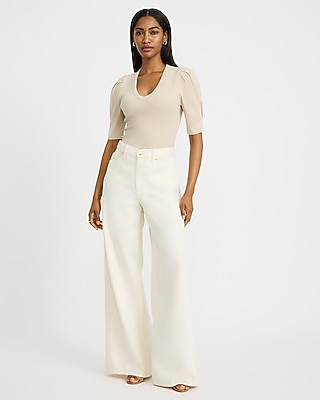 Ribbed Pleated Puff Sleeve Tee