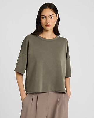 Crew Neck Short Sleeve Ruched Side Tie Tee | Express