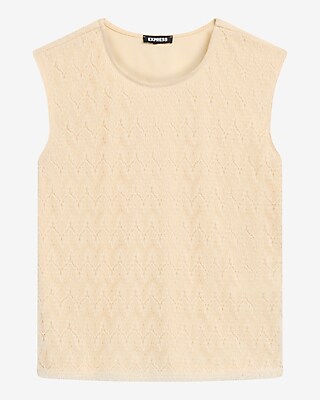 Textured Crochet Crew Neck Cap Sleeve Top - image 5