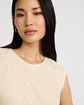 Textured Crochet Crew Neck Cap Sleeve Top - image 3