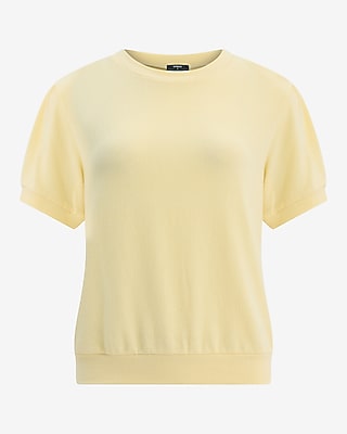 Relaxed Crepe Crew Neck Puff Sleeve Sweater
