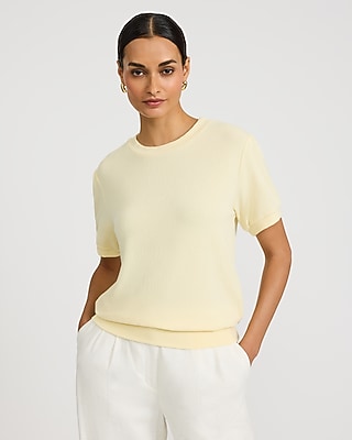 Relaxed Crepe Crew Neck Puff Sleeve Sweater