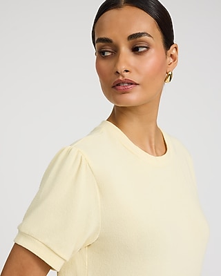 Relaxed Crepe Crew Neck Puff Sleeve Sweater