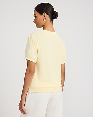 Relaxed Crepe Crew Neck Puff Sleeve Sweater