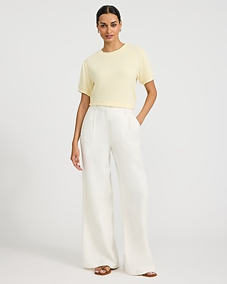 Relaxed Crepe Crew Neck Puff Sleeve Sweater