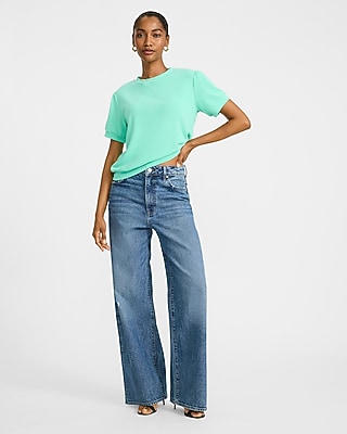 Relaxed Crepe Crew Neck Puff Sleeve Sweater