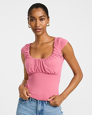 トップス SCOOP SLEEVE COMPACT TOPS Scoop Neck Cap Sleeve Ruched Front Top | Express