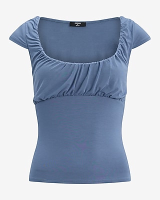 Scoop Neck Cap Sleeve Ruched Front Top - image 4