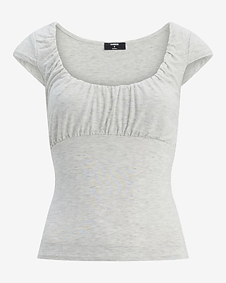 Scoop Neck Cap Sleeve Ruched Front Top
