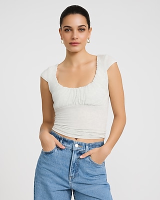 Scoop Neck Cap Sleeve Ruched Front Top