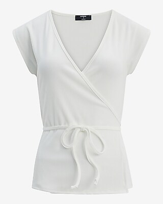 Ribbed V-Neck Tie Waist Wrap Tee - thumbnail 10