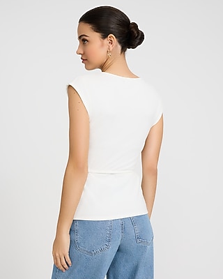 Ribbed V-Neck Tie Waist Wrap Tee - thumbnail 8