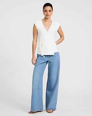 Ribbed V-Neck Tie Waist Wrap Tee - thumbnail 9