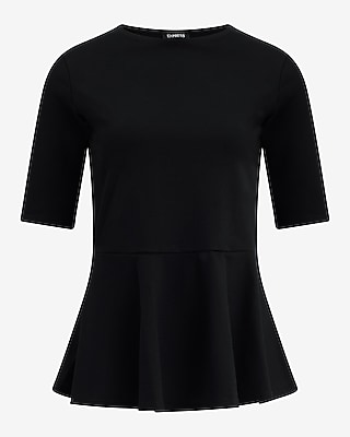 Ponte Crew Neck Elbow Sleeve Peplum Top - image 4