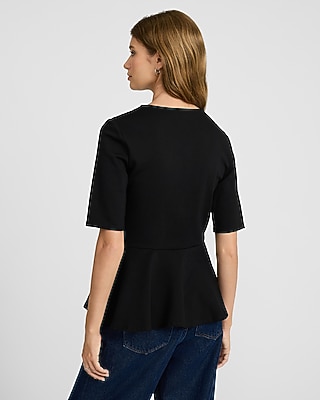 Ponte Crew Neck Elbow Sleeve Peplum Top - image 2