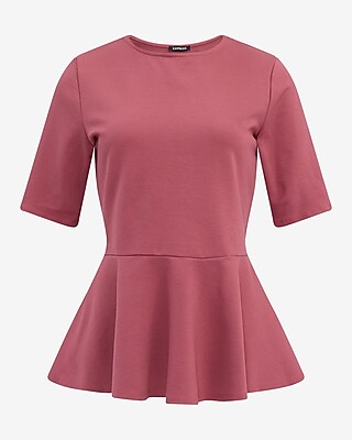 Ponte Crew Neck Elbow Sleeve Peplum Top - image 4