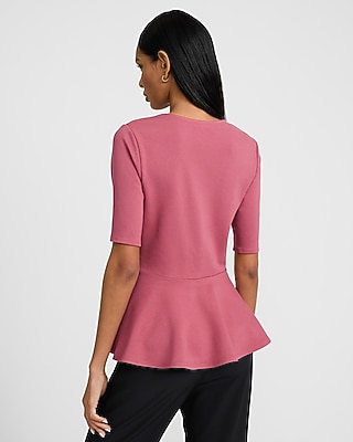 Ponte Crew Neck Elbow Sleeve Peplum Top - image 2