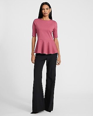 Ponte Crew Neck Elbow Sleeve Peplum Top - image 3