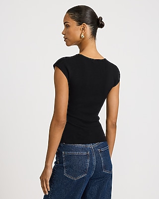 V-Neck Short Sleeve Gold Hardware Surplice Top