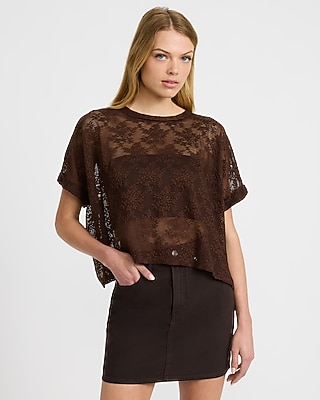 Sheer Lace Crew Neck Short Sleeve Oversized Tee