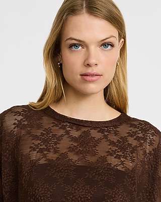 Sheer Lace Crew Neck Short Sleeve Oversized Tee