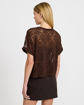 Sheer Lace Crew Neck Short Sleeve Oversized Tee