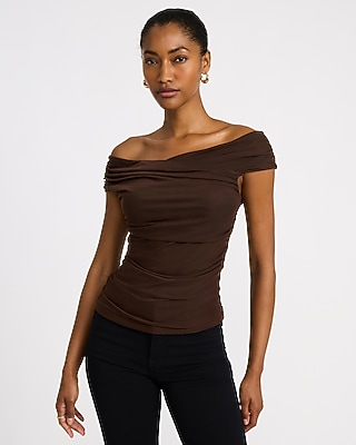 Mixed Media Off The Shoulder Twist Front Top | Express