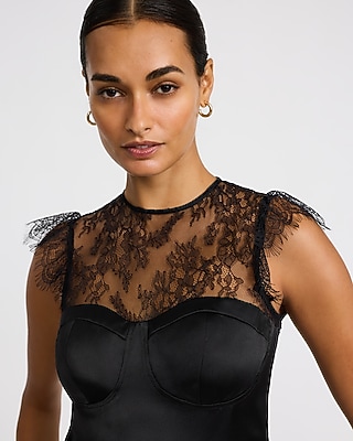 Lace Crew Neck Flutter Sleeve Bustier Peplum Top