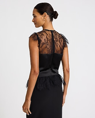 Lace Crew Neck Flutter Sleeve Bustier Peplum Top