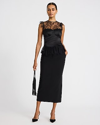 Lace Crew Neck Flutter Sleeve Bustier Peplum Top