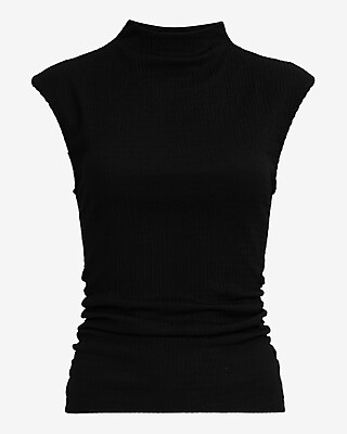 Textured Mock Neck Cap Sleeve Ruched Top - image 4