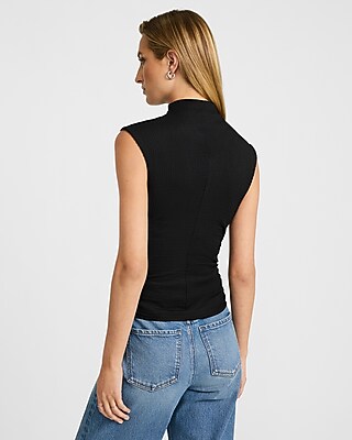 Textured Mock Neck Cap Sleeve Ruched Top - image 2