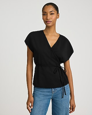 V-neck Tie Waist Wrap Top | Express
