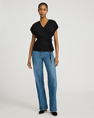 V-Neck Tie Waist Wrap Top - image 3