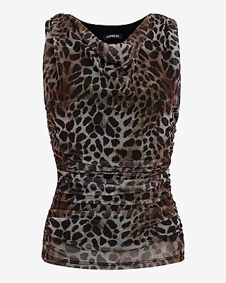 Mesh Leopard Draped Cowl Neck Top - image 4