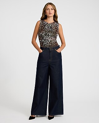 Mesh Leopard Draped Cowl Neck Top - image 3