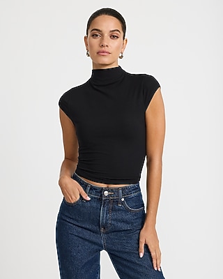 Ribbed Mock Neck Cap Sleeve Tee - thumbnail 5