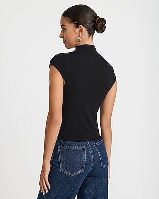 Ribbed Mock Neck Cap Sleeve Tee - thumbnail 6