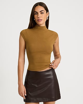 Ribbed Mock Neck Cap Sleeve Tee - thumbnail 9