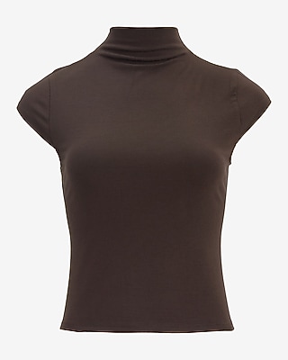 Ribbed Mock Neck Cap Sleeve Tee - thumbnail 4