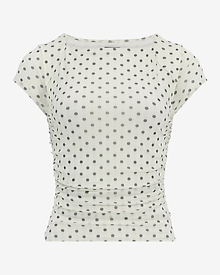 Polka Dot Mesh Cap Sleeve Ruched Tee - image 5
