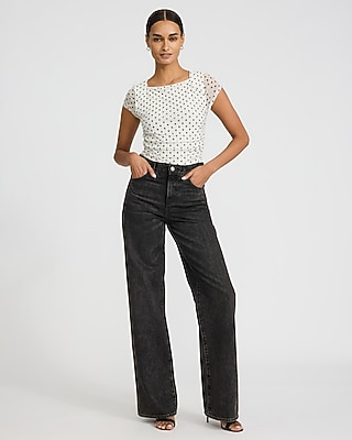 Polka Dot Mesh Cap Sleeve Ruched Tee - image 4