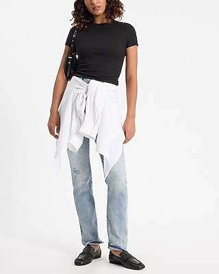 Fitted Ribbed Crew Neck Short Sleeve Tee