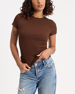 Fitted Ribbed Crew Neck Short Sleeve Tee