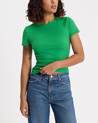 Fitted Ribbed Crew Neck Short Sleeve Tee